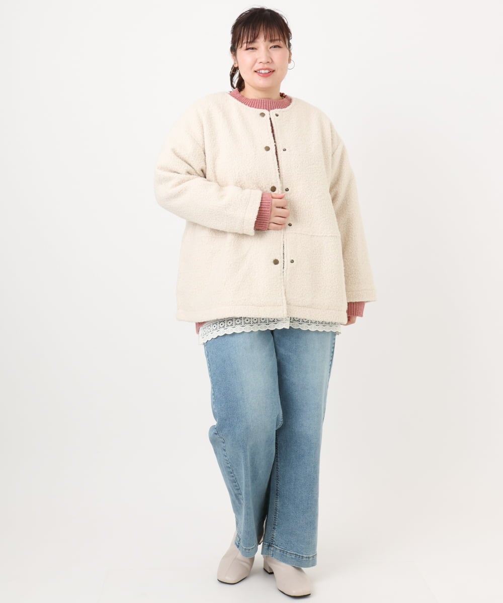 OLJAD09149 eur3(エウルキューブ) 【大きいサイズ】ブークレノーカラージャケット アイボリー(80)