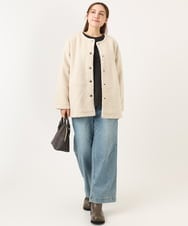 OLJAD09149 eur3(エウルキューブ) 【大きいサイズ】ブークレノーカラージャケット アイボリー(80)