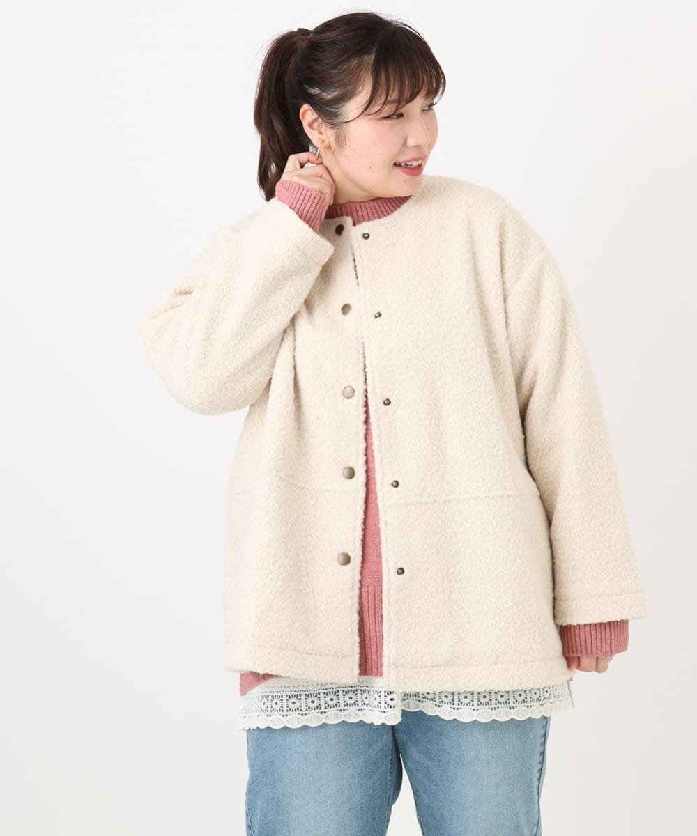 OLJAD09149 eur3(エウルキューブ) 【大きいサイズ】ブークレノーカラージャケット アイボリー(80)