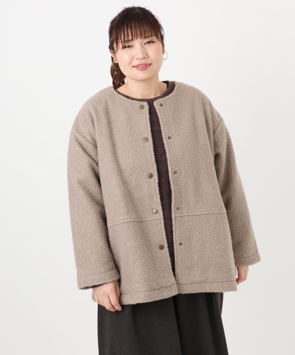 OLJAD09149 eur3(エウルキューブ) 【大きいサイズ】ブークレノーカラージャケット モカ(84)