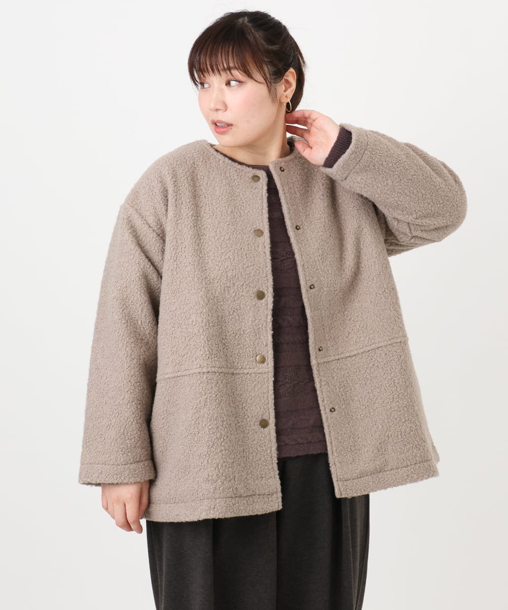 OLJAD09149 eur3(エウルキューブ) 【大きいサイズ】ブークレノーカラージャケット モカ(84)