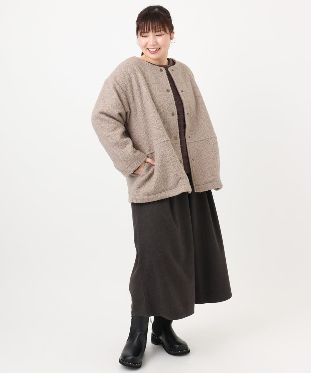 OLJAD09149 eur3(エウルキューブ) 【大きいサイズ】ブークレノーカラージャケット モカ(84)