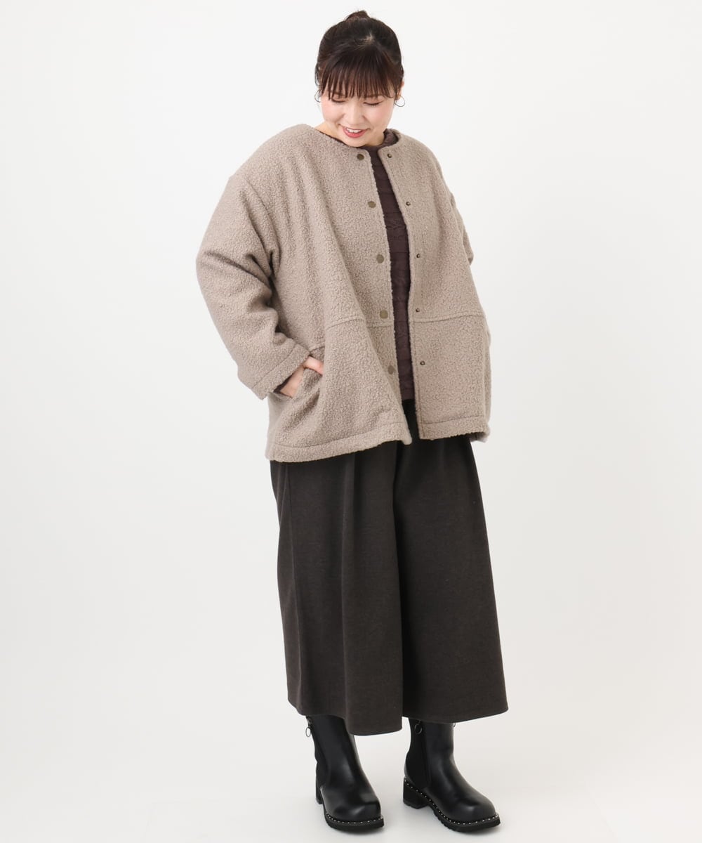 OLJAD09149 eur3(エウルキューブ) 【大きいサイズ】ブークレノーカラージャケット モカ(84)