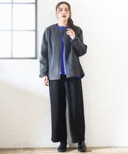 OLJAD09149 eur3(エウルキューブ) 【大きいサイズ】ブークレノーカラージャケット ダークグレー(93)