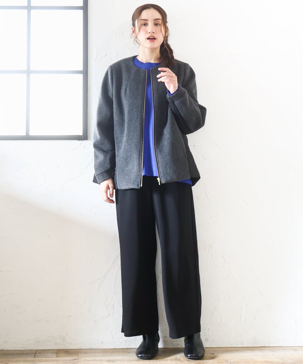 OLJAD09149 eur3(エウルキューブ) 【大きいサイズ】ブークレノーカラージャケット ダークグレー(93)