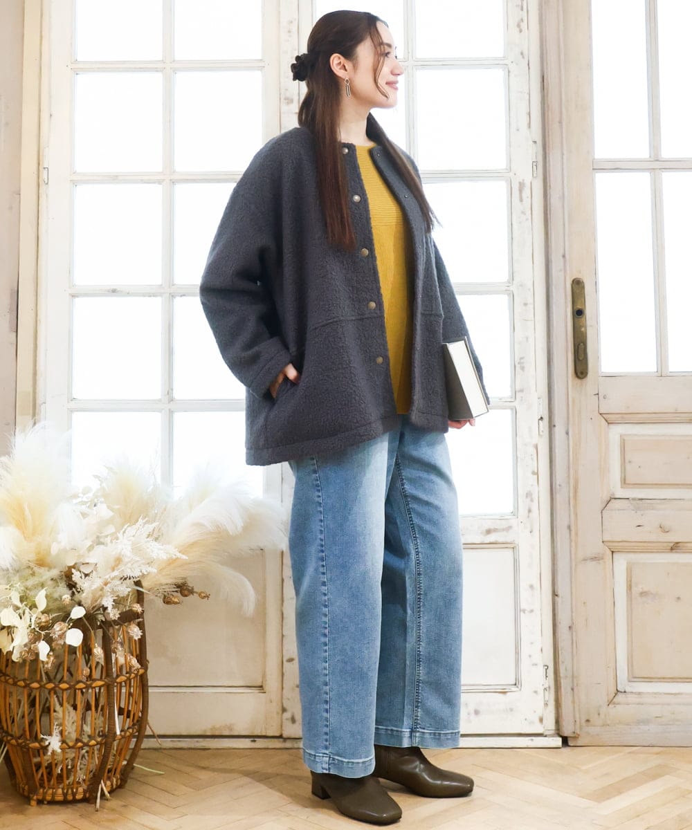 OLJAD09149 eur3(エウルキューブ) 【大きいサイズ】ブークレノーカラージャケット ダークグレー(93)