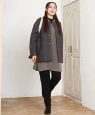 OLJAD09149 eur3(エウルキューブ) 【大きいサイズ】ブークレノーカラージャケット ダークグレー(93)