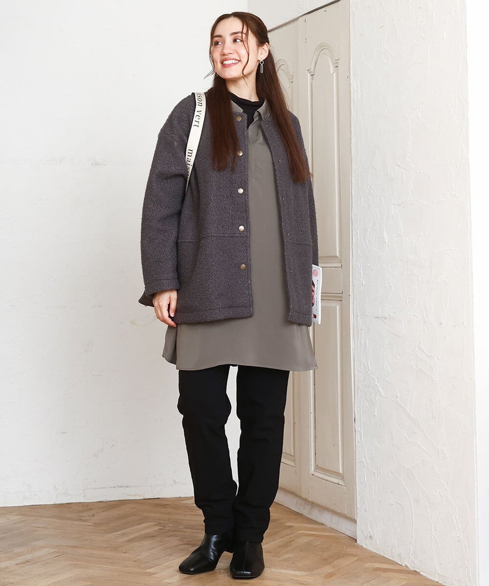 OLJAD09149 eur3(エウルキューブ) 【大きいサイズ】ブークレノーカラージャケット ダークグレー(93)