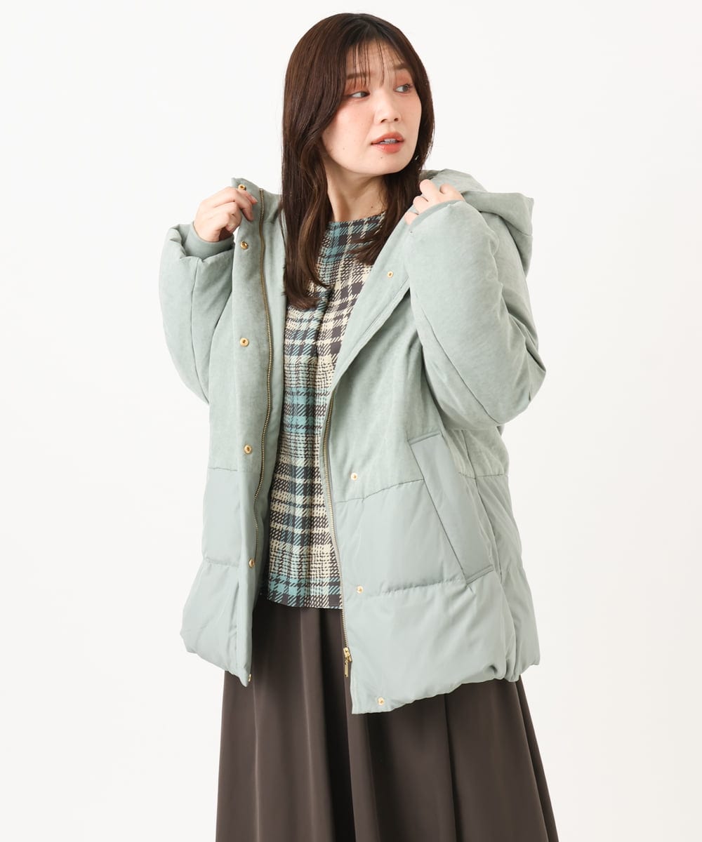 OLJAG03299 eur3(エウルキューブ) 【大きいサイズ】ブロッキングダウンジャケット カーキ