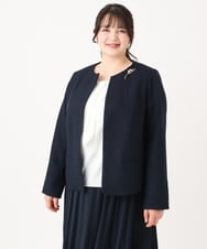OLJBA03239 eur3(エウルキューブ) 【大きいサイズ/11号サイズあり/B-move JK】ノーカラーツイードジャケット ネイビー(57)