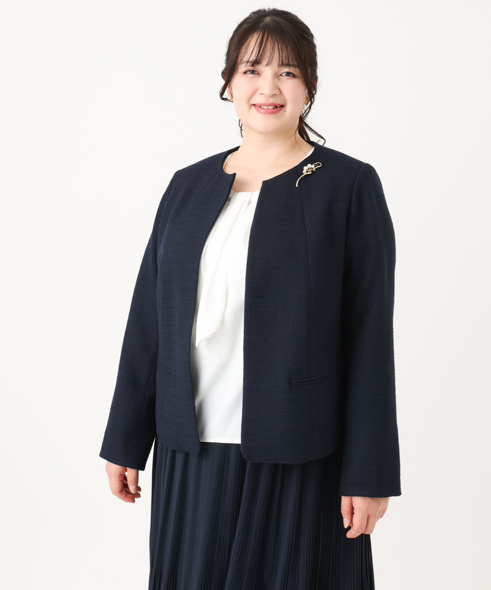 OLJBA03239 eur3(エウルキューブ) 【大きいサイズ/11号サイズあり/B-move JK】ノーカラーツイードジャケット ネイビー(57)