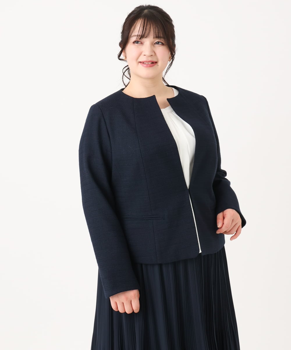 OLJBA03239 eur3(エウルキューブ) 【大きいサイズ/11号サイズあり/B-move JK】ノーカラーツイードジャケット ネイビー(57)