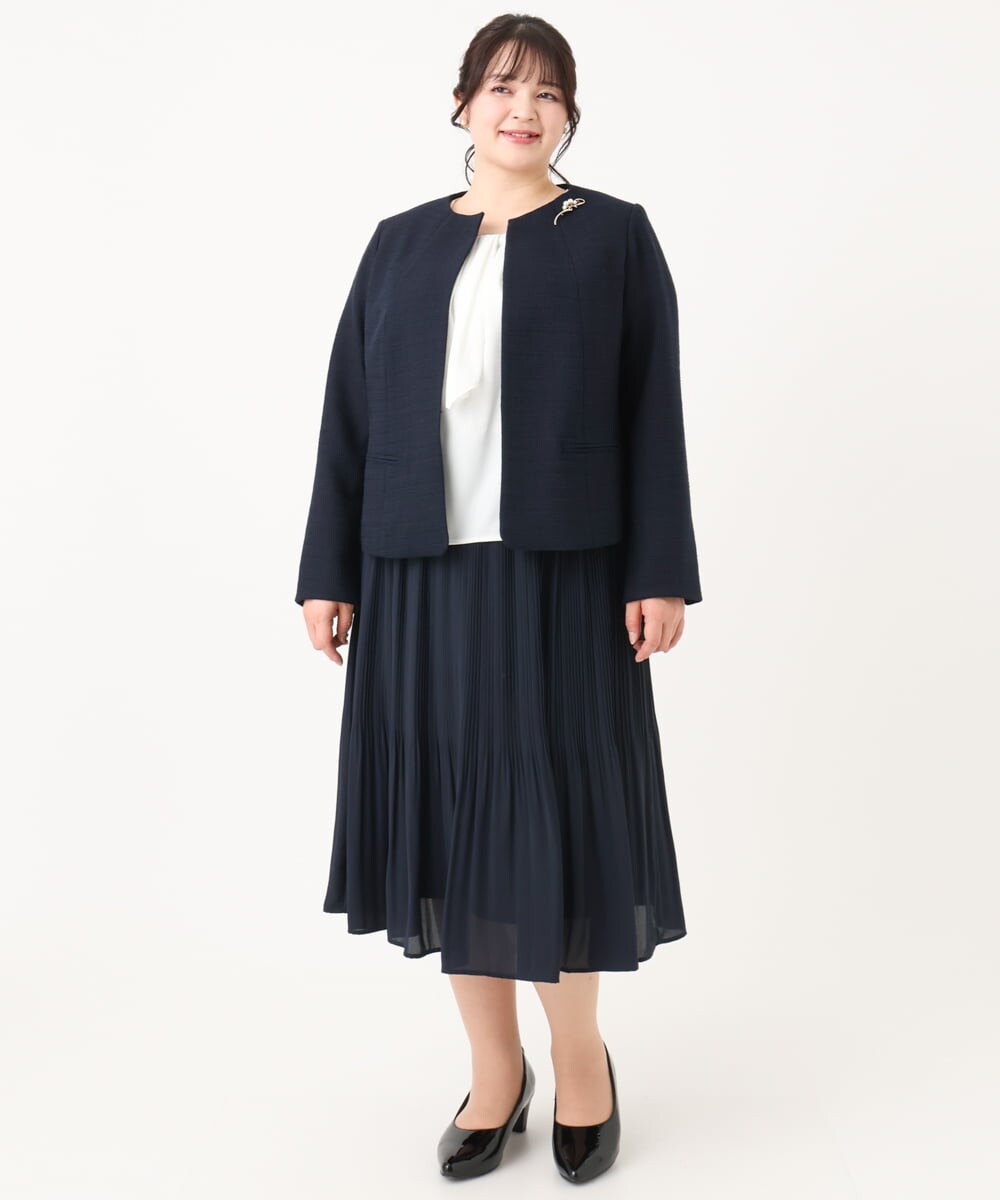 OLJBA03239 eur3(エウルキューブ) 【大きいサイズ/11号サイズあり/B-move JK】ノーカラーツイードジャケット ネイビー(57)