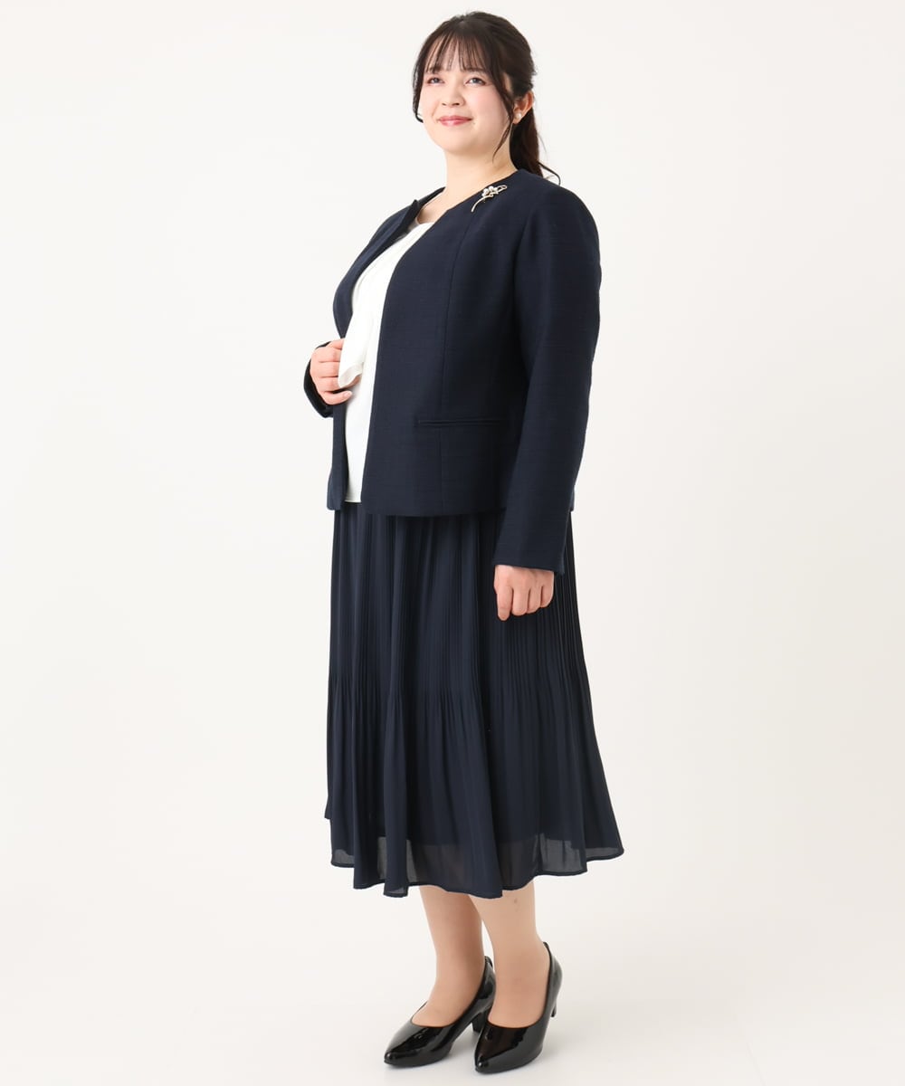 OLJBA03239 eur3(エウルキューブ) 【大きいサイズ/11号サイズあり/B-move JK】ノーカラーツイードジャケット ネイビー(57)