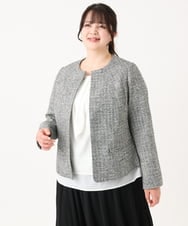 OLJBA03239 eur3(エウルキューブ) 【大きいサイズ/11号サイズあり/B-move JK】ノーカラーツイードジャケット ダークグレー(93)