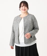 OLJBA03239 eur3(エウルキューブ) 【大きいサイズ/11号サイズあり/B-move JK】ノーカラーツイードジャケット ダークグレー(93)