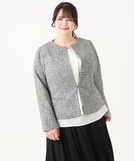 OLJBA03239 eur3(エウルキューブ) 【大きいサイズ/11号サイズあり/B-move JK】ノーカラーツイードジャケット ダークグレー(93)