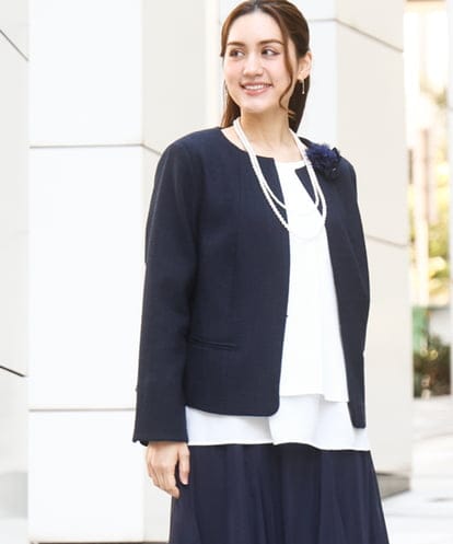 OLJBD10239 eur3 【WEB先行販売】【大きいサイズ】ノーカラーツイードジャケット