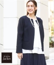 OLJBD10239 eur3(エウルキューブ) 【大きいサイズ】ノーカラーツイードジャケット ネイビー(57)