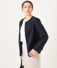 OLJBD10239 eur3(エウルキューブ) 【大きいサイズ】ノーカラーツイードジャケット ネイビー(57)