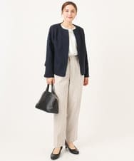 OLJBD10239 eur3(エウルキューブ) 【大きいサイズ】ノーカラーツイードジャケット ネイビー(57)