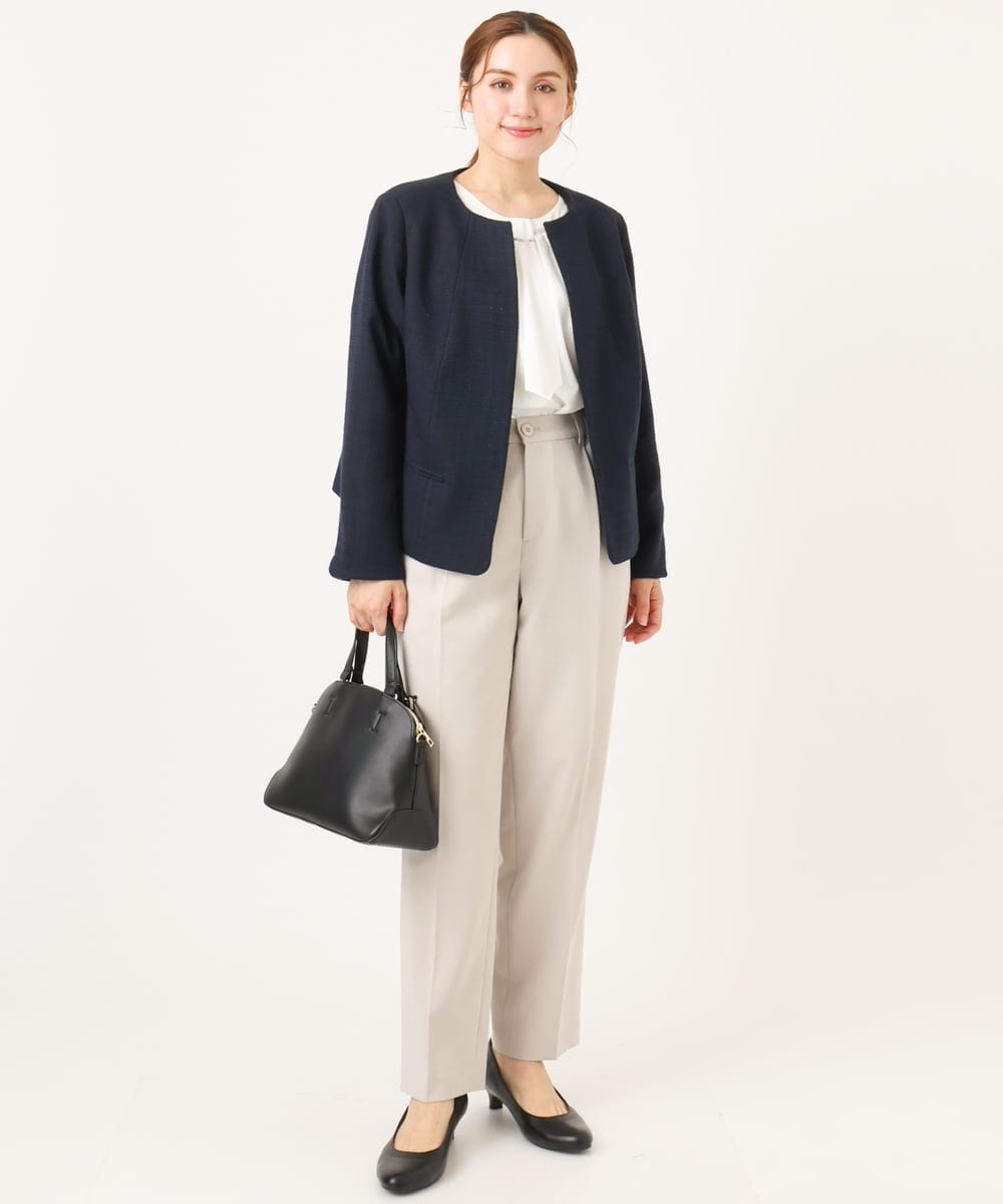 OLJBD10239 eur3(エウルキューブ) 【大きいサイズ】ノーカラーツイードジャケット ネイビー(57)