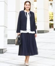 OLJBD10239 eur3(エウルキューブ) 【WEB先行販売】【大きいサイズ】ノーカラーツイードジャケット ネイビー(57)