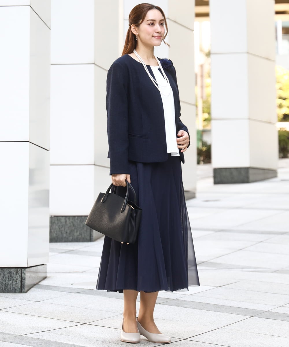 OLJBD10239 eur3(エウルキューブ) 【WEB先行販売】【大きいサイズ】ノーカラーツイードジャケット ネイビー(57)