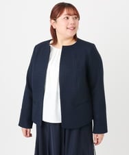 OLJBD10239 eur3(エウルキューブ) 【WEB先行販売】【大きいサイズ】ノーカラーツイードジャケット ネイビー(57)