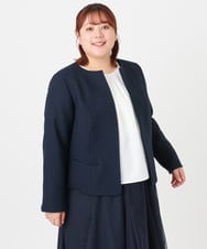 OLJBD10239 eur3(エウルキューブ) 【WEB先行販売】【大きいサイズ】ノーカラーツイードジャケット ネイビー(57)