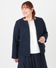 OLJBD10239 eur3(エウルキューブ) 【WEB先行販売】【大きいサイズ】ノーカラーツイードジャケット ネイビー(57)