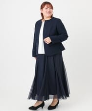 OLJBD10239 eur3(エウルキューブ) 【WEB先行販売】【大きいサイズ】ノーカラーツイードジャケット ネイビー(57)