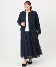 OLJBD10239 eur3(エウルキューブ) 【WEB先行販売】【大きいサイズ】ノーカラーツイードジャケット ネイビー(57)