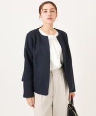 OLJBD10239 eur3(エウルキューブ) 【大きいサイズ】ノーカラーツイードジャケット ネイビー(57)