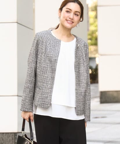 OLJBD10239 eur3 【WEB先行販売】【大きいサイズ】ノーカラーツイードジャケット