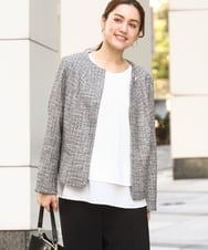 OLJBD10239 eur3(エウルキューブ) 【WEB先行販売】【大きいサイズ】ノーカラーツイードジャケット ダークグレー(93)