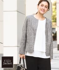 OLJBD10239 eur3(エウルキューブ) 【大きいサイズ】ノーカラーツイードジャケット ダークグレー(93)