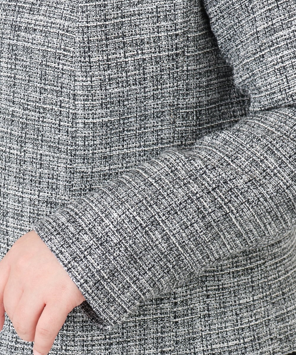 OLJBD10239 eur3(エウルキューブ) 【WEB先行販売】【大きいサイズ】ノーカラーツイードジャケット ダークグレー(93)