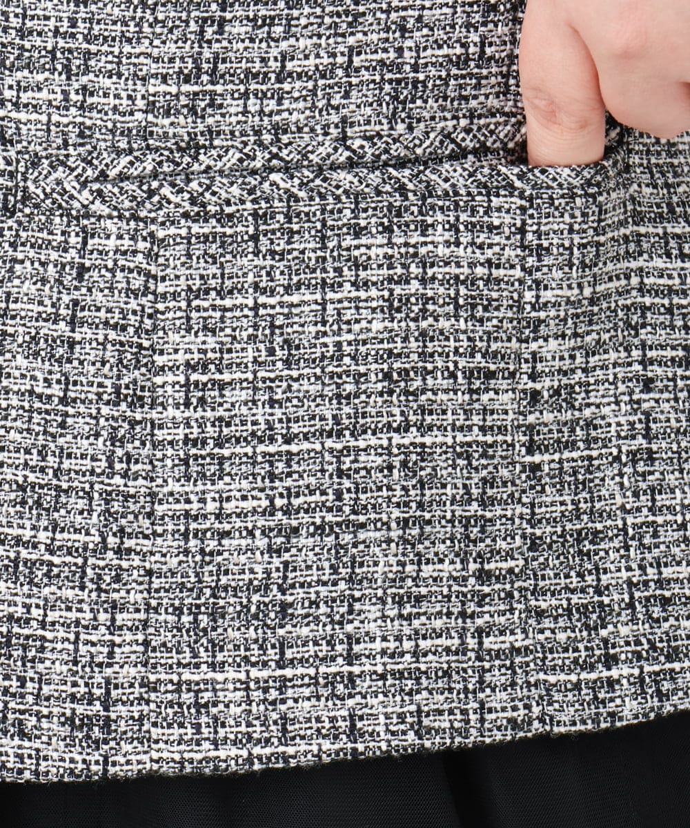 OLJBD10239 eur3(エウルキューブ) 【WEB先行販売】【大きいサイズ】ノーカラーツイードジャケット ダークグレー(93)