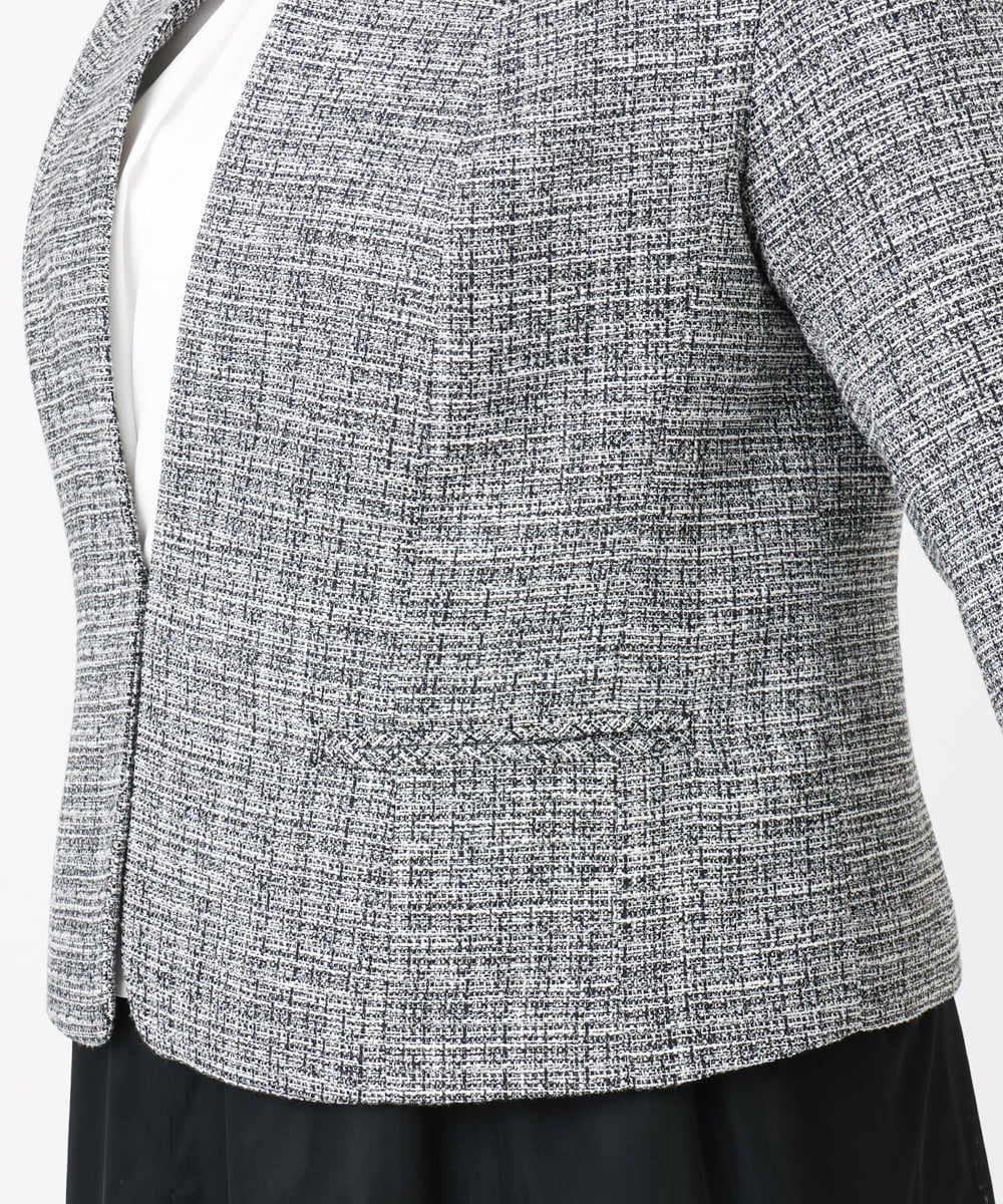 OLJBD10239 eur3(エウルキューブ) 【WEB先行販売】【大きいサイズ】ノーカラーツイードジャケット ダークグレー(93)