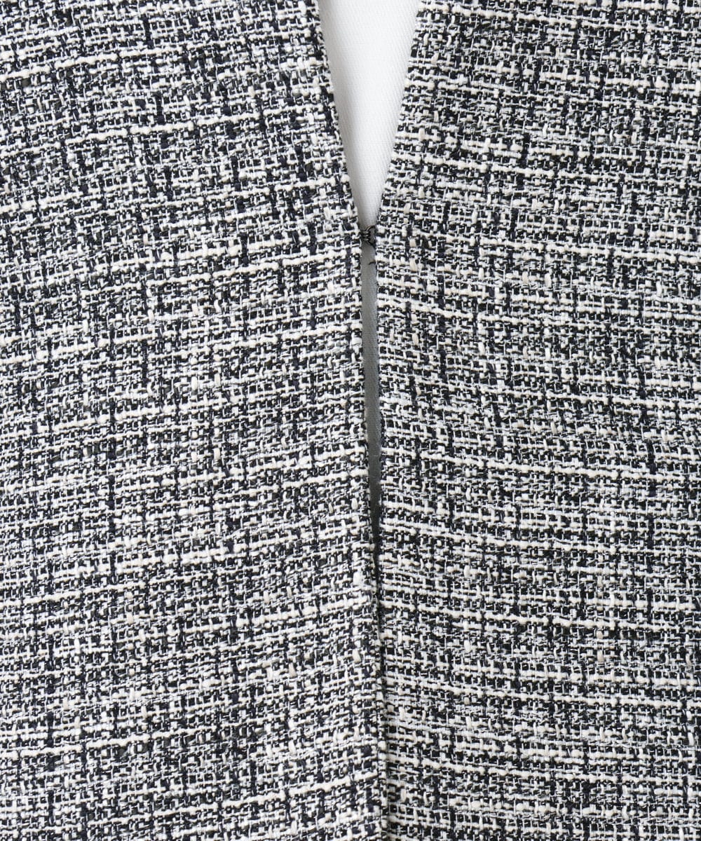 OLJBD10239 eur3(エウルキューブ) 【WEB先行販売】【大きいサイズ】ノーカラーツイードジャケット ダークグレー(93)