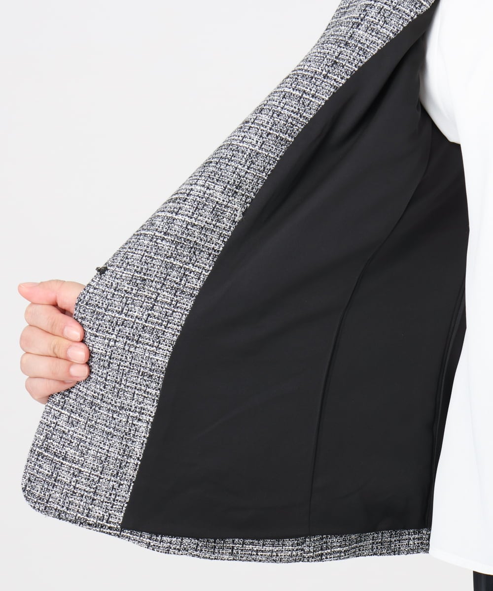 OLJBD10239 eur3(エウルキューブ) 【WEB先行販売】【大きいサイズ】ノーカラーツイードジャケット ダークグレー(93)