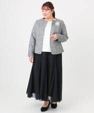 OLJBD10239 eur3(エウルキューブ) 【WEB先行販売】【大きいサイズ】ノーカラーツイードジャケット ダークグレー(93)