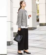 OLJBD10239 eur3(エウルキューブ) 【WEB先行販売】【大きいサイズ】ノーカラーツイードジャケット ダークグレー(93)