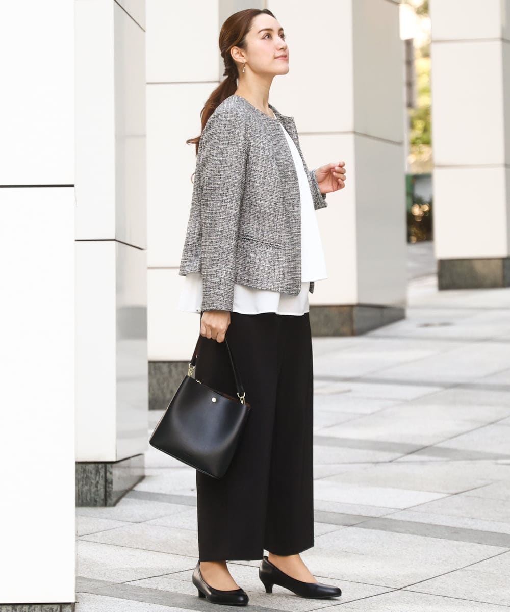 OLJBD10239 eur3(エウルキューブ) 【WEB先行販売】【大きいサイズ】ノーカラーツイードジャケット ダークグレー(93)