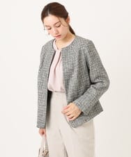 OLJBD10239 eur3(エウルキューブ) 【大きいサイズ】ノーカラーツイードジャケット ダークグレー(93)