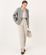 OLJBD10239 eur3(エウルキューブ) 【大きいサイズ】ノーカラーツイードジャケット ダークグレー(93)