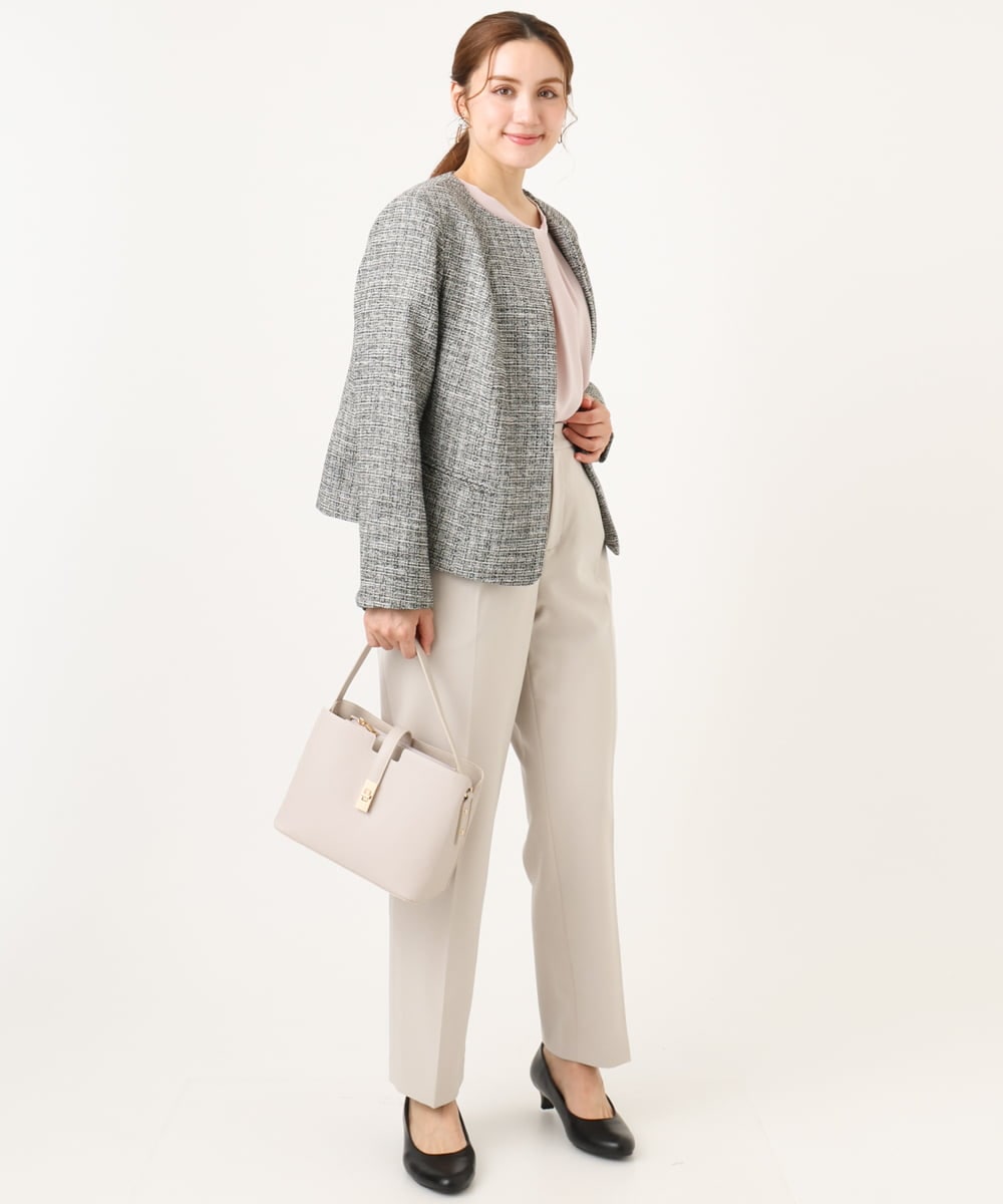 OLJBD10239 eur3(エウルキューブ) 【大きいサイズ】ノーカラーツイードジャケット ダークグレー(93)