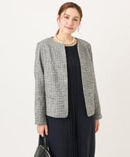 OLJBD10239 eur3(エウルキューブ) 【大きいサイズ】ノーカラーツイードジャケット ダークグレー(93)