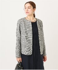 OLJBD10239 eur3(エウルキューブ) 【大きいサイズ】ノーカラーツイードジャケット ダークグレー(93)